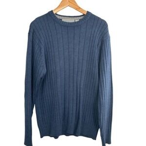 Oscar de la‎ Renta Sweater Men's Blue Ribbed Crew Neck Preppy Large Classic